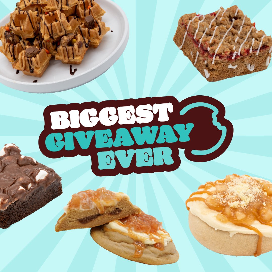 Cookies, Dirty Dough, Treats, Cinnamon Rolls, Waffle Bites, Giveaways, Bars, Dirty Sodas, Free Treats, Free Cookies, Rewards Program, Biggest Giveaway Ever, Free Food, Free Dessert, Dessert