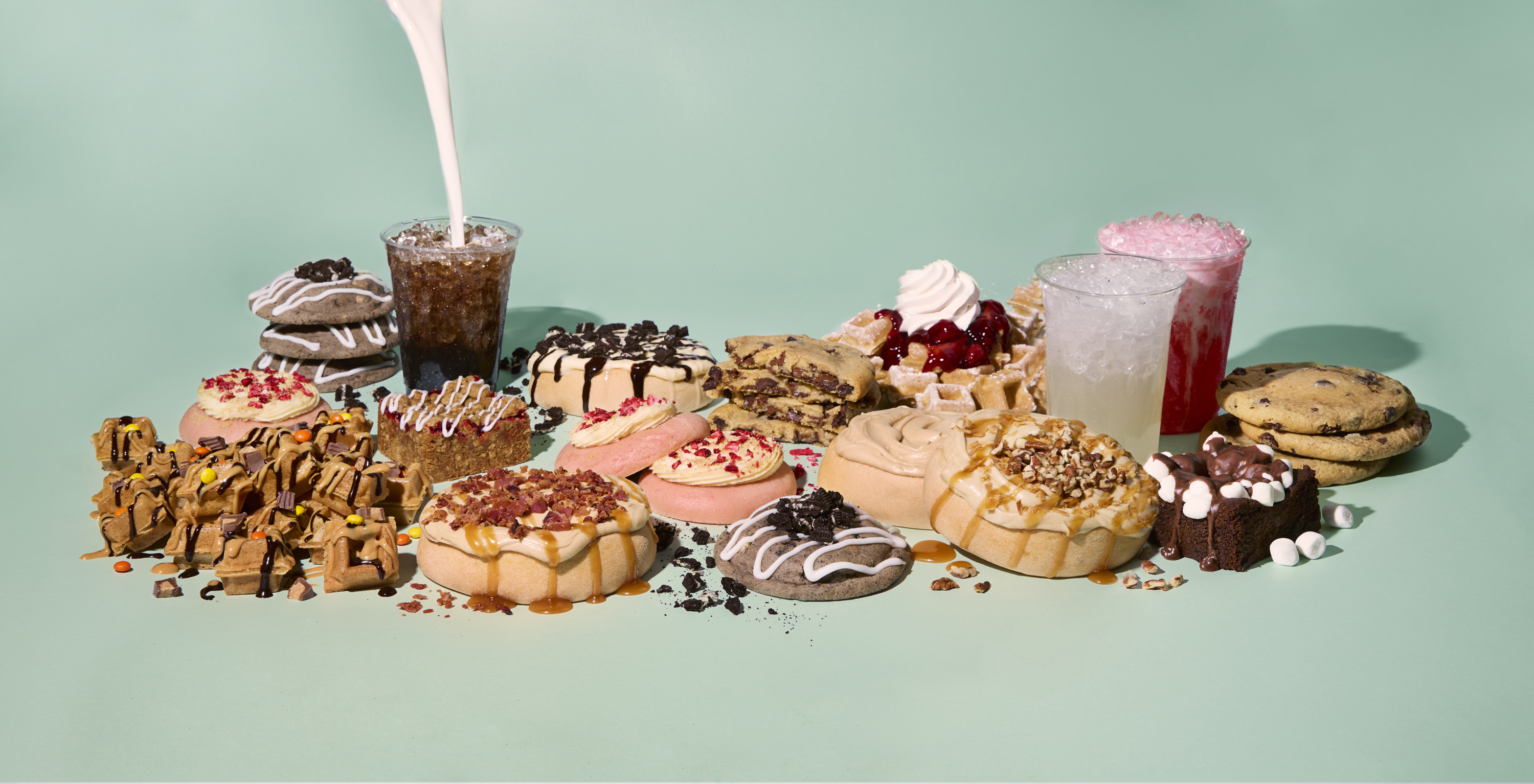 Dirty Dough, Dough, Cookies, Stuffed Cookies, Decadent, New Menu, Desserts, Waffles, Bars, Breakfast, Cinnamon Rolls, Customization, Mix and Match, Dirty Sodas, Shakes, Milk Shakes
