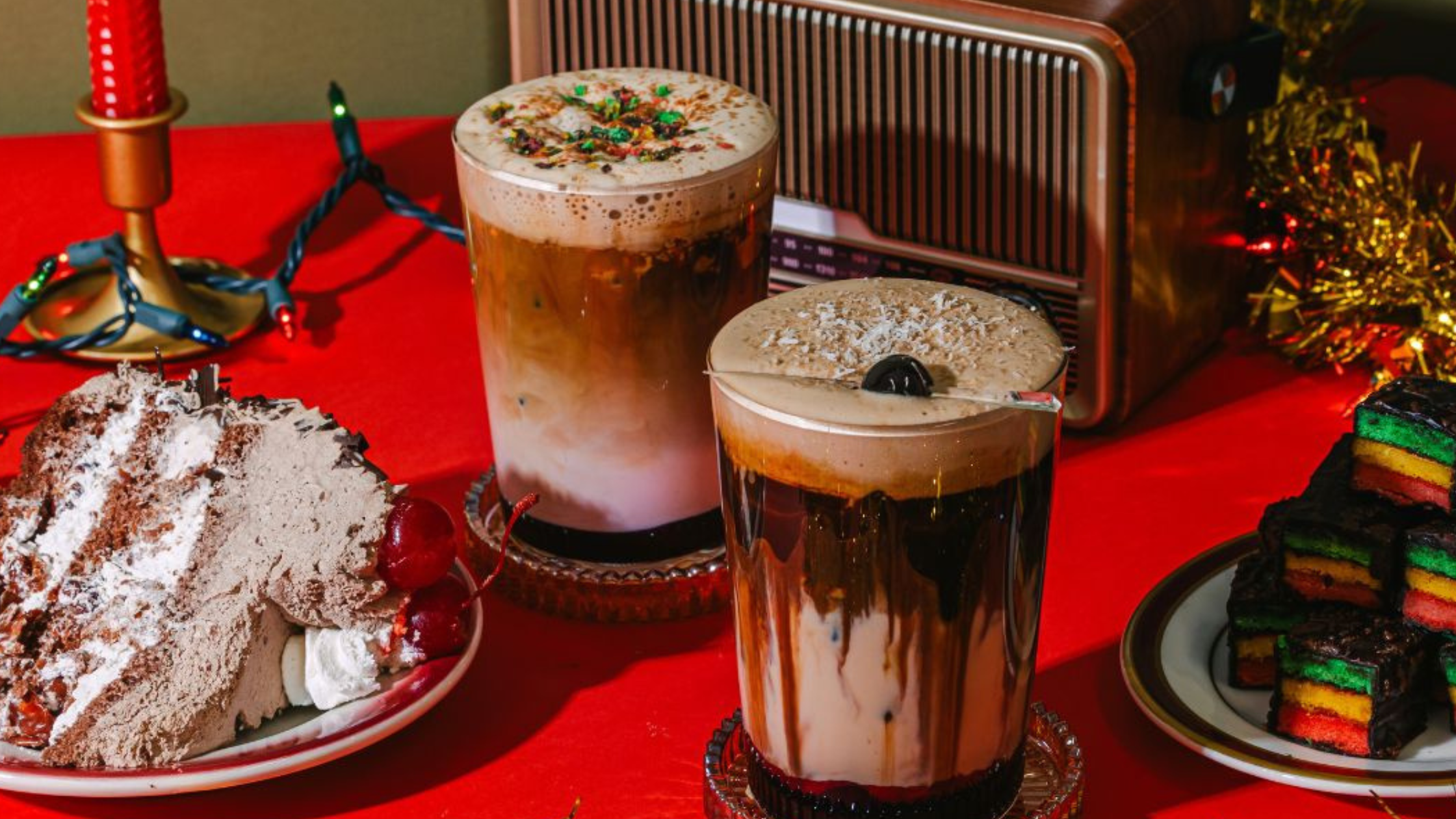 Gregorys Coffee, Coffee, Coffee Brand, Coffee Bar, Coffee House, Coffee Concept, Holidays, Vintage, Retro, New York City Coffee, NYC, New York Coffee Brand, Holiday Coffee, Rainbow Cookies, Black Forest Cake, Lattes, Matcha