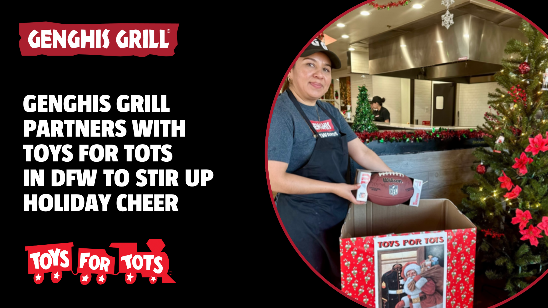 Genghis Grill, Toys for Tots, Marine Corps Reserve, Gifts, Holiday, Holiday Cheer, Toys, Books, Genghis Grill Dallas-Fort Worth, DFW, Dallas-Fort Worth, Social Responsibility, Partnership, Disadvantaged Children, Christmas, Christmastime, Presents, Kids, Family, Community, Uplifting, Stir Fry, Stir Fry Concept, Stir Fry Bowl, Bowl Concept, Restaurants, Support, Giving Back, Nonprofit, Toy Drive, Positive Impact